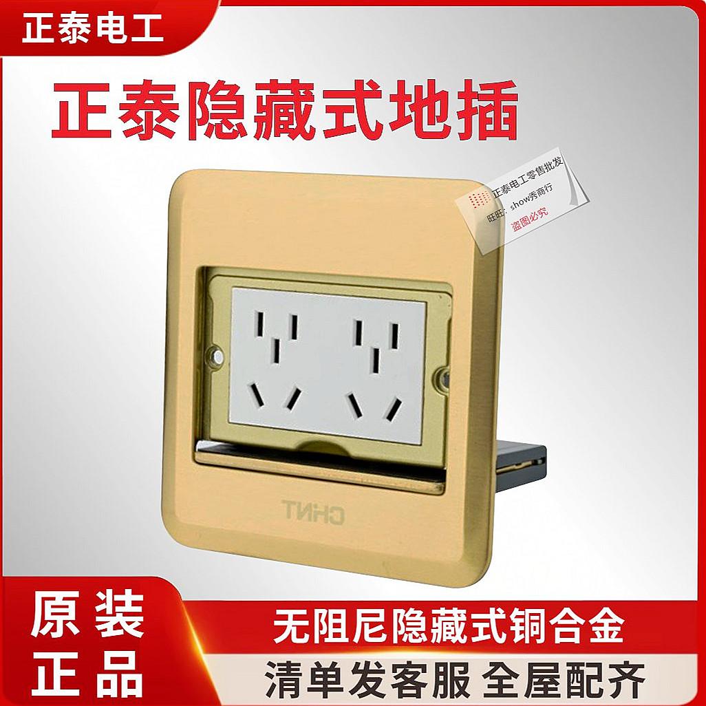 正泰地插座全铜防水十孔无阻尼隐藏式双五孔地面地板插座地插家用
