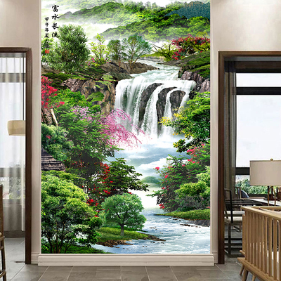 富水长流入户玄关装饰画流水生财招财风水画走廊过道墙贴壁画自粘
