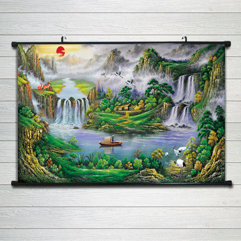 客厅国画风景迎客松山水画旭日东升画流水生财壁画风水靠山年画