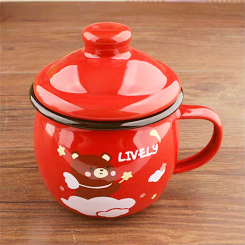 搪瓷杯带盖家用茶缸儿童水杯卡通杯摔不碎可爱儿童喝水杯家用奶杯,餐饮具,马克杯,淘宝优惠券,粉丝福利购,淘宝优惠卷