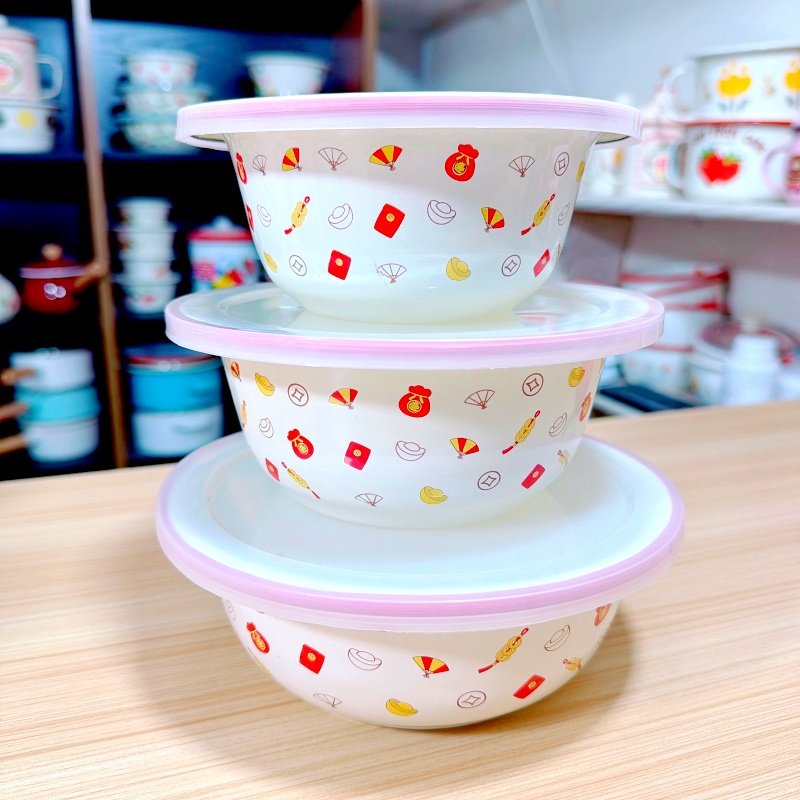 搪瓷盆带盖加厚家用菜盆沙拉盆面盆冰箱保鲜碗打蛋盆摔不碎可加热,餐饮具,盆,淘宝优惠券,粉丝福利购,淘宝优惠卷