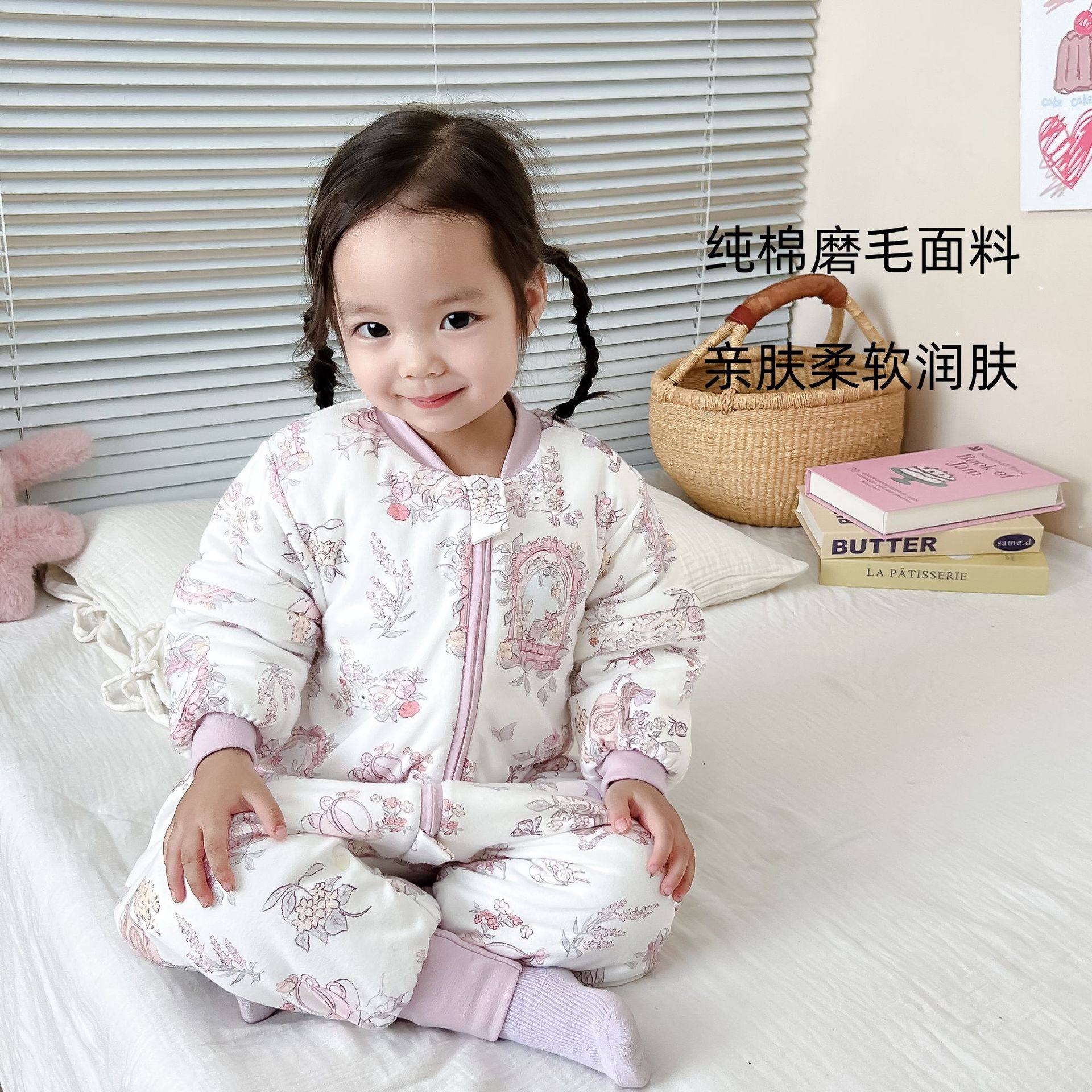 儿童分腿睡袋婴儿爬服A类可拆袖男女宝宝保暖秋冬纯棉中厚防踢被