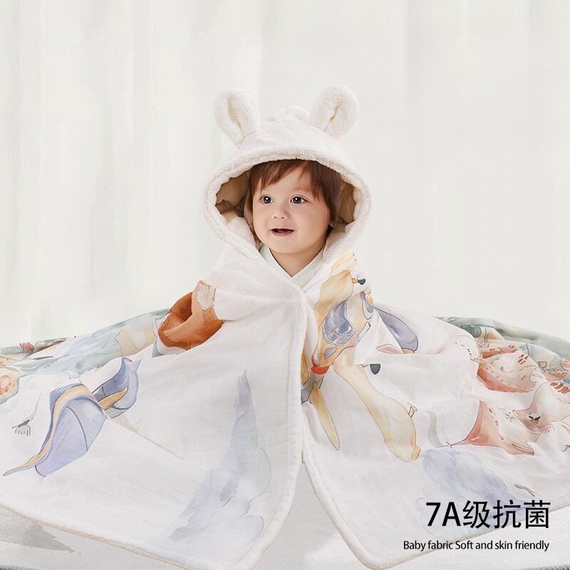 婴儿浴巾儿童珊瑚绒斗篷初生宝宝浴袍