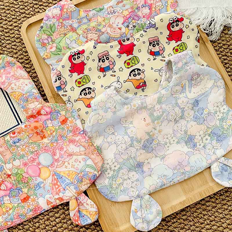 网红熊耳朵款婴儿口水巾加厚八层纱布宝宝围嘴新年款卡通吸水围兜