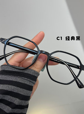 小红书同款韩版多边形复古可配度数近视防蓝光方框眼镜架Y18742