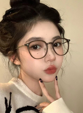 超轻近视女防蓝光显脸小素颜网红同款眼镜架浅咖色学生配镜01247