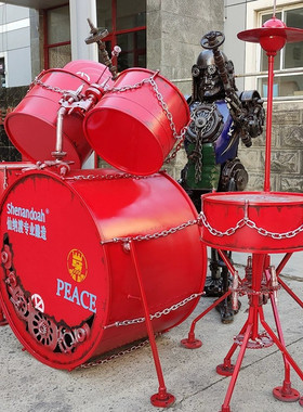 JAYLAND复古机器人摆件架子鼓音乐酒吧户外广场工业风铁艺工艺品