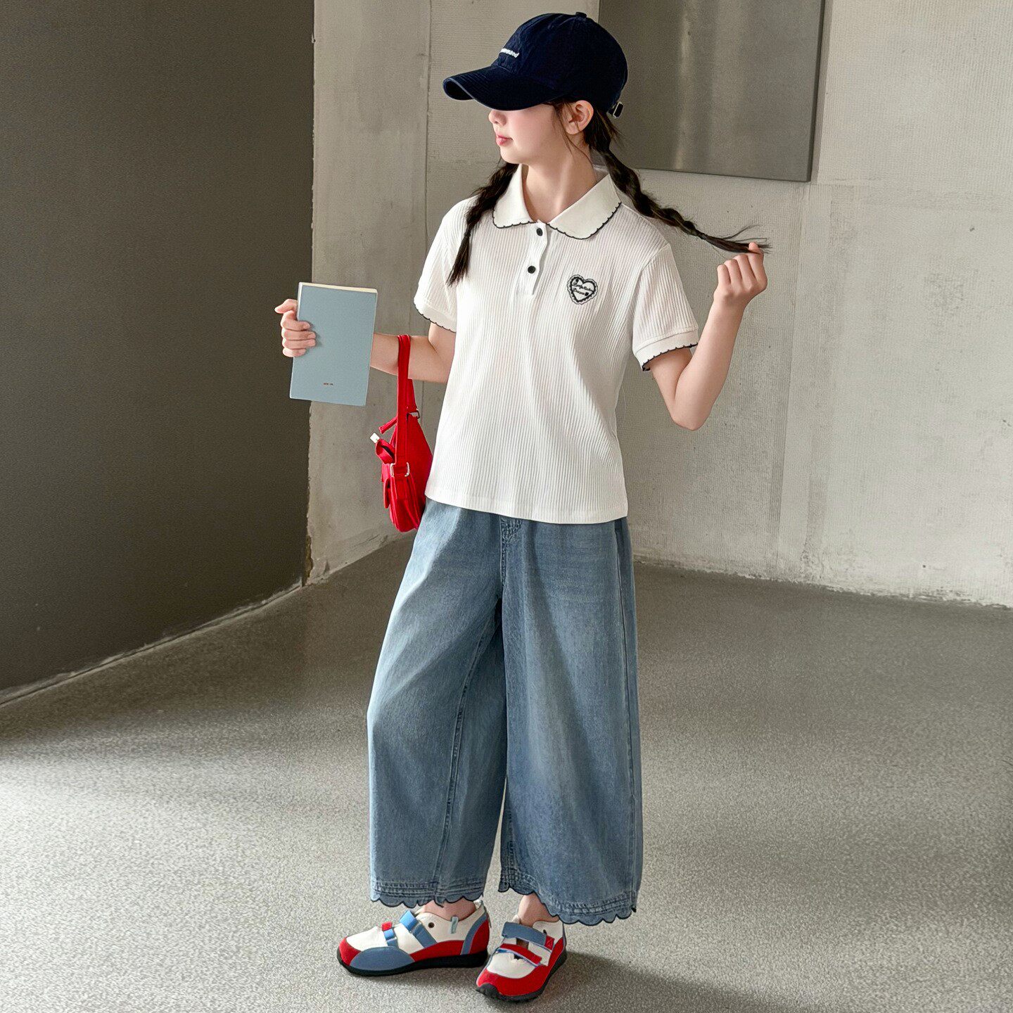 美式复古花边牛仔裤女童