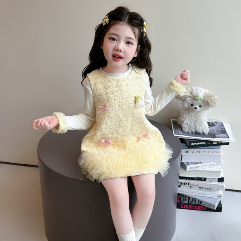 女童春秋季连衣裙套装2026新款儿童秋装背心裙两件套宝宝公主裙子