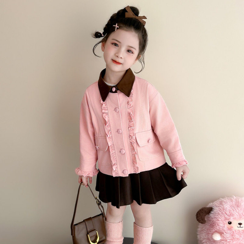女童外套秋季2026新款儿童撞色领花边上衣洋气时髦女宝宝衣服秋装