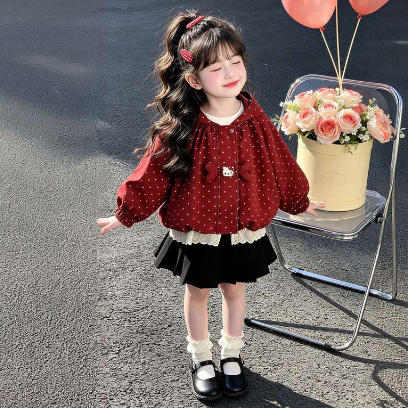 女童春秋款洋气花边外套2026新款儿童韩系连帽上衣女孩秋季夹克衫