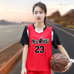 短袖篮球服女生套装假两件中考体育球衣比赛服有袖高中生班服定制