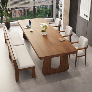 客厅大板实木书桌长条桌工作台简约双人洽谈桌家用阅读学习桌子