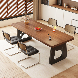 中古风实木餐桌猫头设计2026热卖 撞色长方形大板桌客厅书桌长桌子