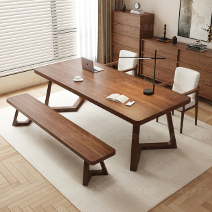 客厅大书桌实木茶桌中古风长桌子工作台书房学生学习桌家用电脑桌