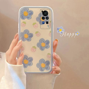 适用于VIVOX60PRO手机壳潮牌防摔全包式软胶套简约ins风草莓蓝花小香风