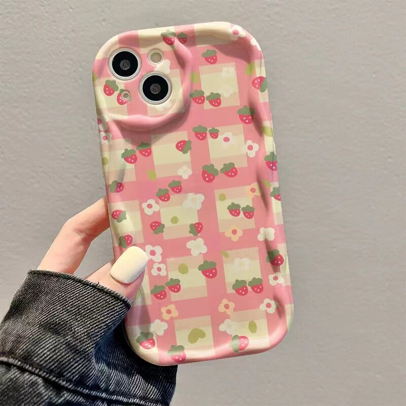 适用于vivo y51s手机壳抖音同款格子草莓全包防摔y51s新款波浪ins