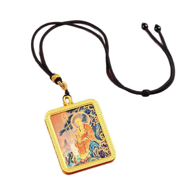 藏式唐卡半手绘描金唐卡地藏王唐卡项链