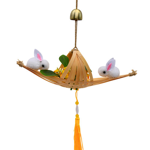 中秋节竹编风铃小船镭射