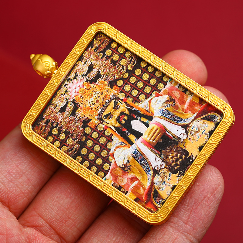 五爷描金唐卡画像金色配件藏式装饰品女士男士新中式国潮吊坠项链