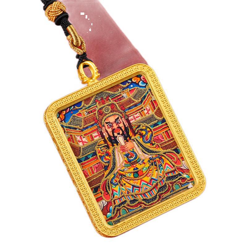 藏式半手绘描金唐卡五爷绿度母黄财神十二生肖唐卡挂脖吊坠项链