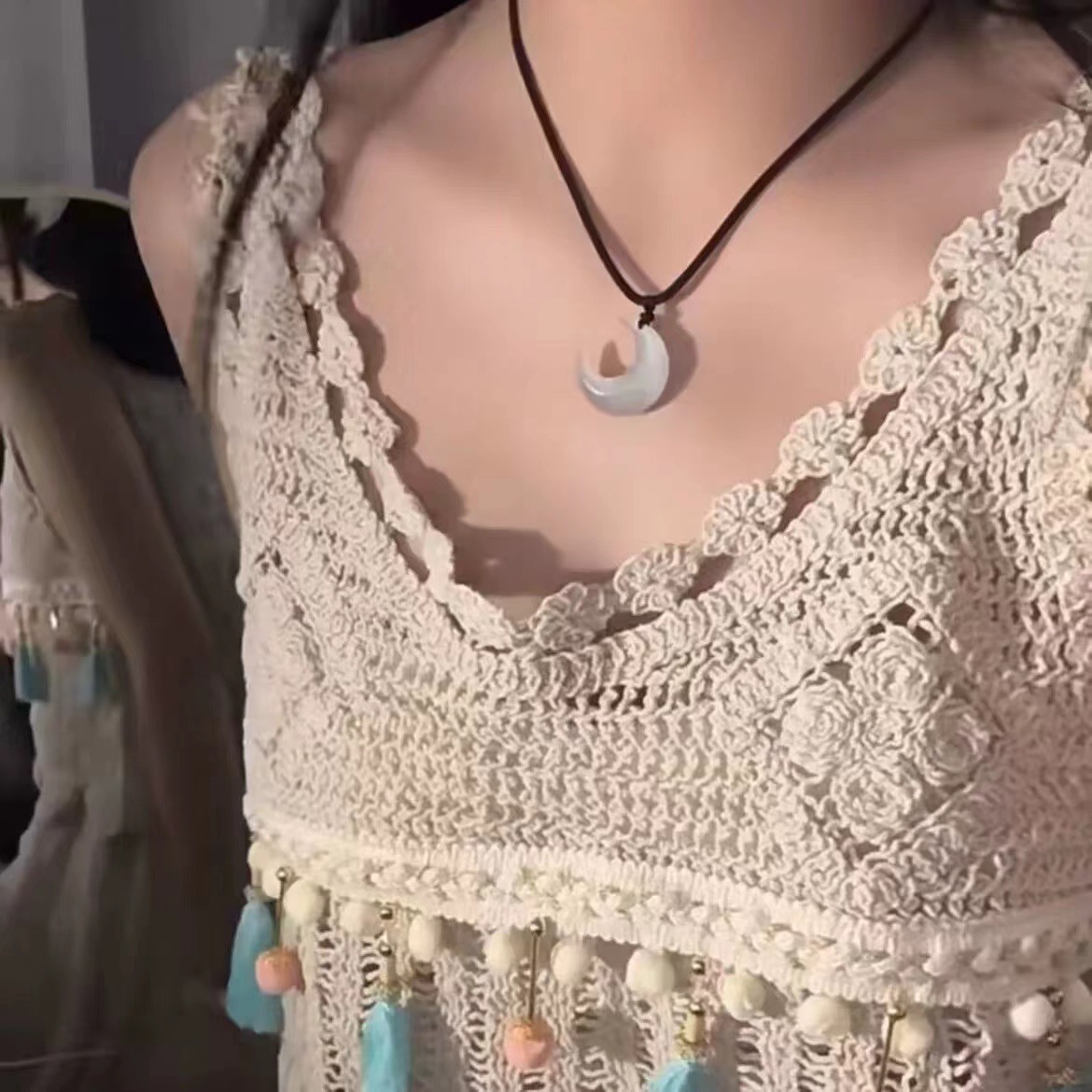 猫眼石月亮锁骨链清冷项