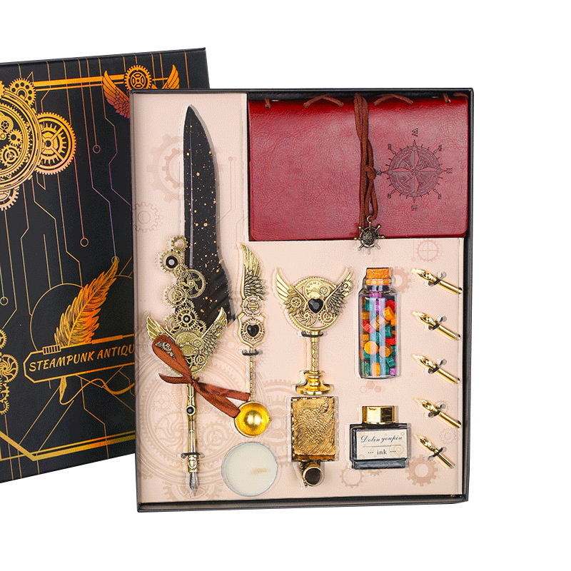 欧式羽毛笔套装带墨水英伦复古蘸水羽毛笔火漆印章学生沾水笔