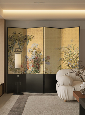 宋氏美学新中式屏风折叠移动客厅玄关餐饮入户正对门折屏春秋花草