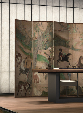 中式折叠移动屏风隔断入户客厅茶室餐厅书房中古装饰遮挡折屏古画