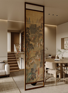 宋代美学中式屏风隔断客厅正对门卫生间玄关布艺遮挡卧室座屏古画