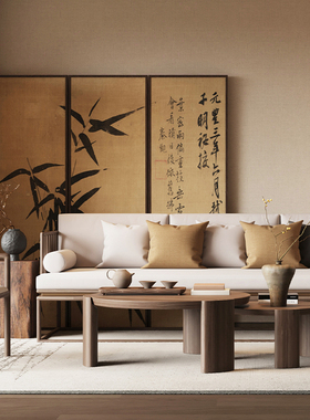 雨竹图》宋式美学新中式屏风隔断客厅玄关茶室背景墙折叠移动折屏