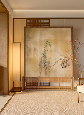 宋式美学古典屏风隔断新中式客厅入户玄关茶室背景墙遮挡座屏古画