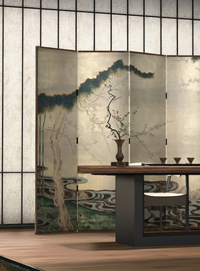中式复古屏风隔断客厅酒店茶室民宿实木折叠移动折屏古画东方美学