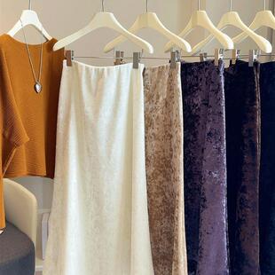 加绒加厚砖石绒鱼尾半身裙女冬新款高腰显瘦垂感a字包臀中长裙子