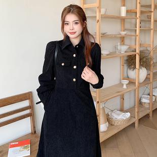 赫本风法式长袖连衣裙子女2025新款秋冬季小个子高级感配大衣内搭