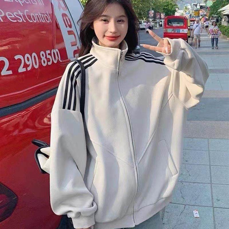 2025美式复古棒运动球服立领卫衣开衫外套女早秋百搭宽松显瘦卫衣,运动/瑜伽/健身/球迷用品,瑜伽外套,淘宝优惠券,粉丝福利购,淘宝优惠卷