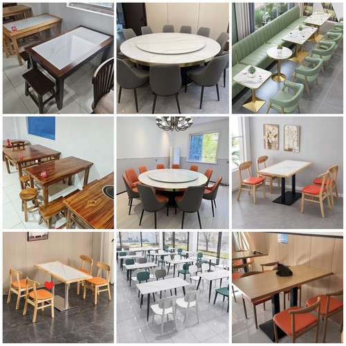 岩板实木饭店小吃面馆桌椅组合