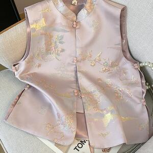 新中式国风缎面马甲上衣女春2025新款高级感坎肩刺绣气质立领背心