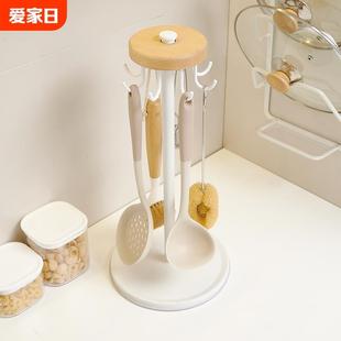厨房挂勺子铲子置物架台面旋转挂钩家用锅铲挂架洗碗布收纳架防滑
