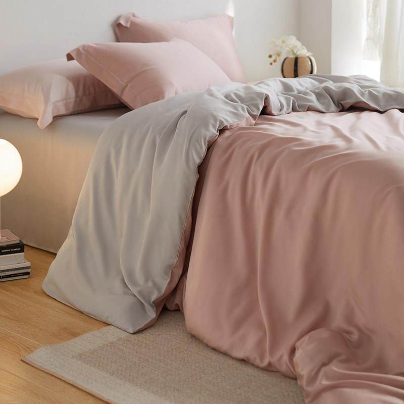 简约风60支纯色天丝四件套双面兰精冰丝拼色被套丝滑裸睡床单床笠