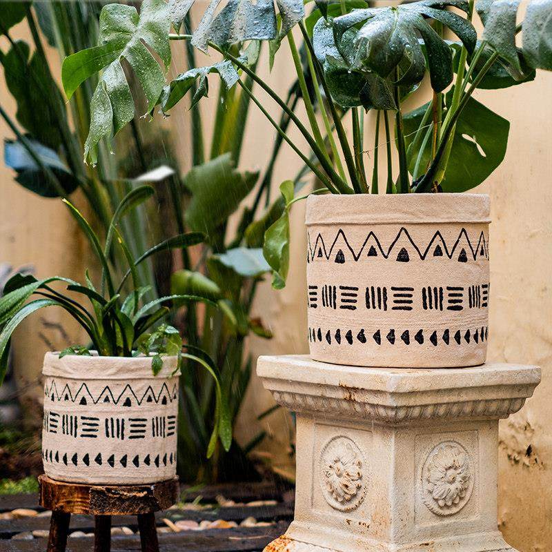 掬涵非洲元素大型花盆花器黑白艺术装饰水泥套盆绿植盆栽超大复古,家居饰品,花盆,淘宝优惠券,粉丝福利购,淘宝优惠卷