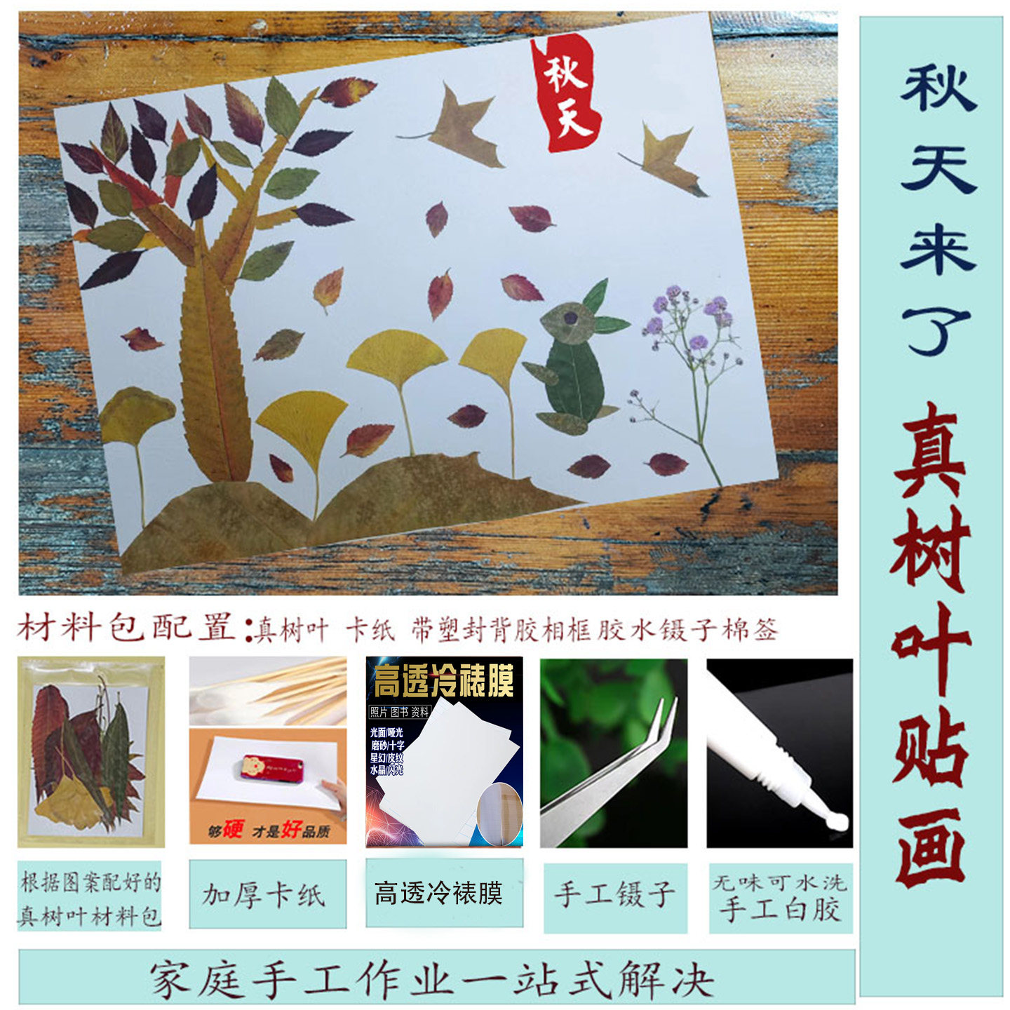 小学生真树叶标本植物花朵粘贴画秋天创意制作叶子材料包手工diy