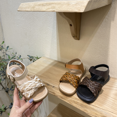 夏韩版女童森系复古编织交叉凉鞋