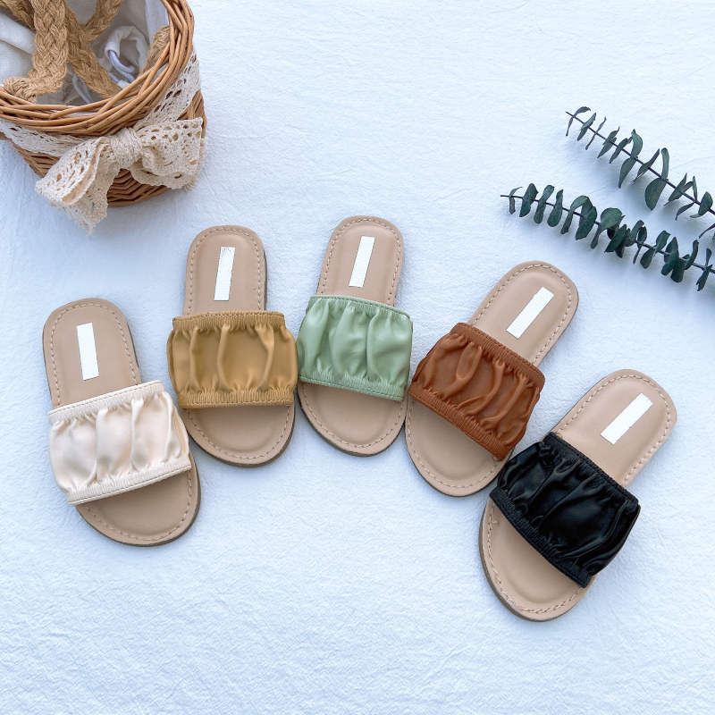 韩国童鞋2021女童夏季新款韩版时尚褶皱糖果色凉鞋儿童拖鞋沙滩鞋