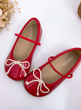 韩国童鞋2024女童秋季新款韩版亮面公主皮鞋小女孩新年红色舞蹈鞋