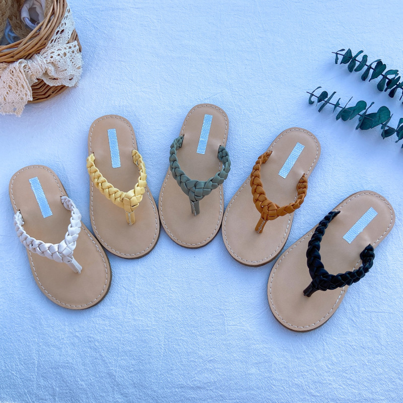 韩国童鞋2022女童夏季新款韩版编织麻花夹脚拖鞋儿童人字拖沙滩鞋