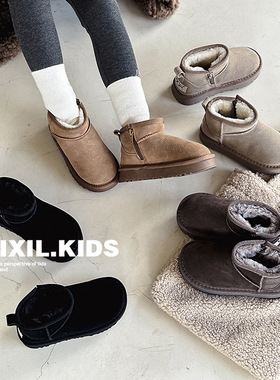 磨砂真皮厚底儿童雪地靴2024年冬季新款韩版中大童女童保暖靴子潮