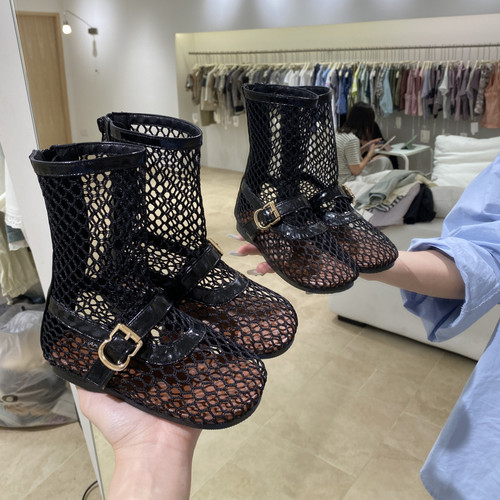 韩版童鞋2026女童春夏新款高筒渔网凉靴中大儿童时髦个性透气凉鞋