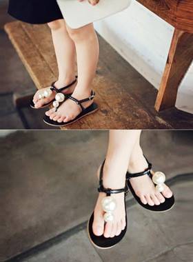 韩国童鞋2025女童夏季新款韩版女童珍珠凉鞋夹脚凉拖公主鞋沙滩鞋