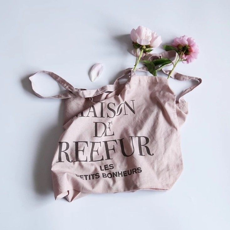 日本梨花Maison de Reefur 单肩肉粉色棉麻 环保包超大购物袋